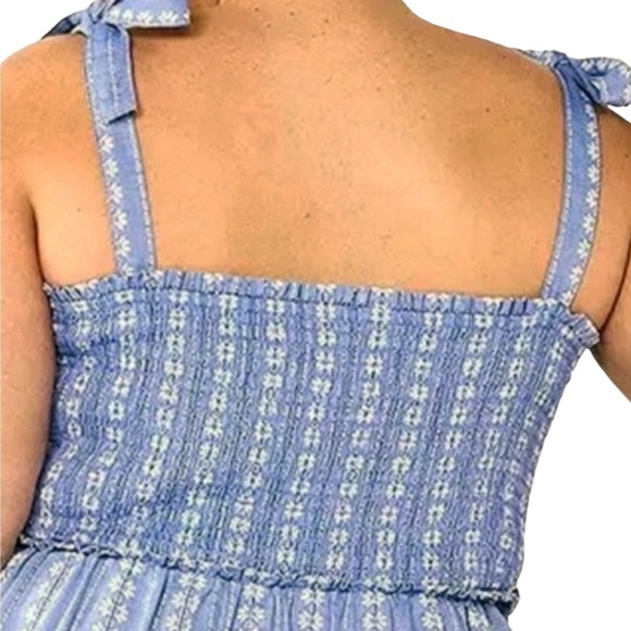 Draper James Blue Cotton Print Tie Shoulder Tiered MAXI  Smocked Sundress IX - Picture 13 of 16